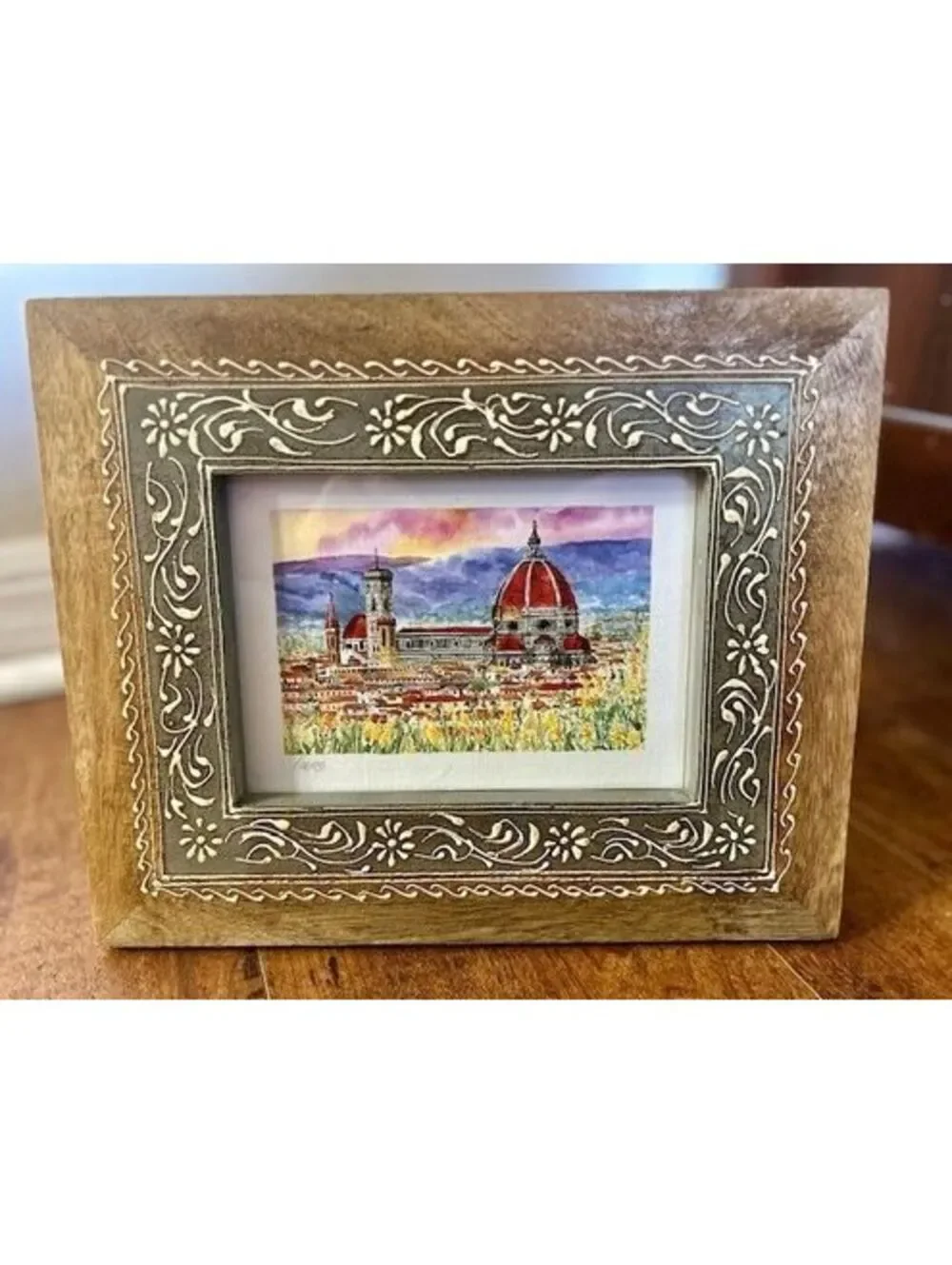 Florence Cathedral Print in Decorative Picture Frame w Intricate Floral Design